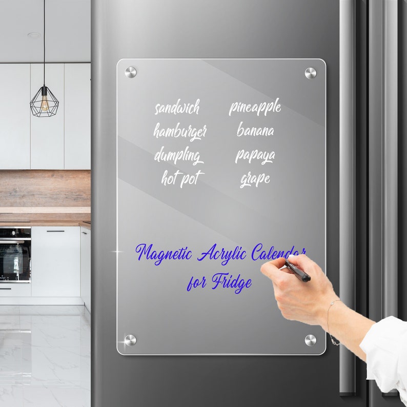 Acrylic Dry Erase Board for Refrigerator, Small WhiteBoard for Fridge, Easy to Write and Clean Boards Reusable, Includes 8 Color Markers image 1
