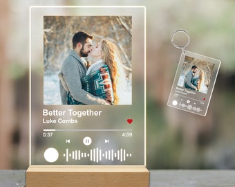 Song Plaque with Photo Personalized, Custom Music Transparent Album Cover,Acrylic Night Light Keychain Customized Gifts for Couple Lovers