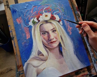 Retrato pintado al óleo personalizado: Encargo hecho a mano sobre lienzo