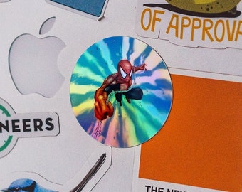 Pegatina holográfica de Spiderman: calcomanía de superhéroe para portátil