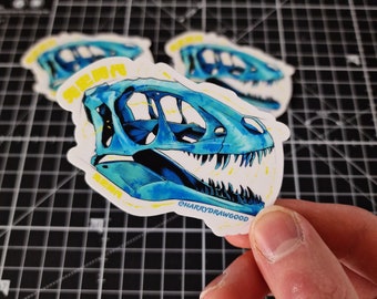 Pegatina de calavera de dinosaurio velociraptor: Arte original