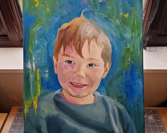 Retrato infantil personalizado: pintura al óleo hecha a mano a partir de una foto.
