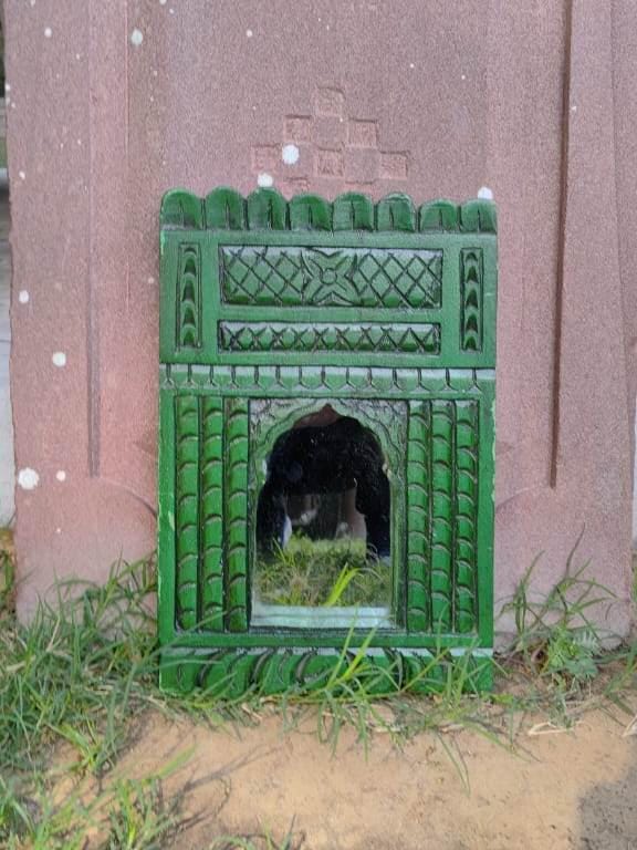 Green Indian Mirror Frame, Hand Carved Wood Wall Decor, Rustic Folk Art, Distressed Green Mirror, Boho Home Accent, Unique Gift for Her