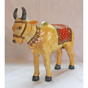 Hand-Painted Wooden Cow Figurine | Indian Folk Art Decor | Traditional Nandi Statue | Housewarming Gift | Handmade Showpiece