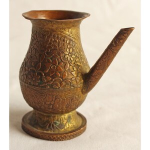 Antique Ewer | Brass Pitcher | Islamic Mughal Art | Floral Engraved Vessel | Rustic Home Decor | Vintage Collectible