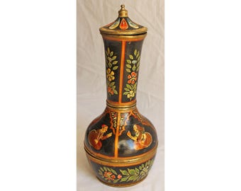 Hand-Painted Wooden Vase | Antique-Style Indian Floral Decor | Brass Accents & Traditional Art | Unique Home Decor Gift
