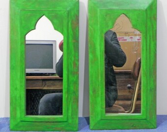 Wooden frame with mirror set of 2, reclaimed mirror, furniture, home decor / indian mirror / wall hanging mirror frame / mirror Set of 2