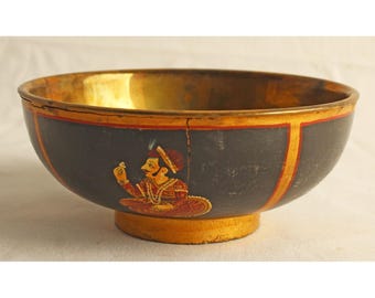 Vintage old brass bowl, handcrafted decorative dish for home decor, perfect gift for housewarming or collectors, Raja Rani Hand painted