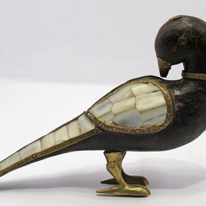 Decorative Wooden Bird Statue | Mother of Pearl Detail | Indian Home Accent | Vintage Collectible | Bird Lover Gift
