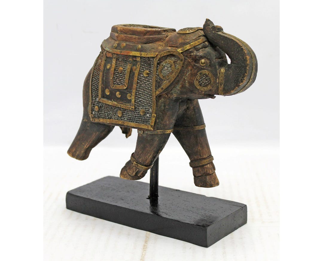 Hand-carved Wooden Elephant Statue: Rustic Indian Home Decor - Etsy