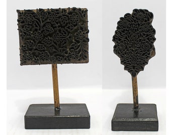 Antique wood carved printing block, Fine carved beautiful printing block, Collectible teak wood printing block, block print art