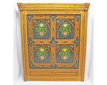 Traditional Rajasthani YellowGold Painted Window Panel, Wooden Jharokha Window Wall Hanging Window Frame, Handcrafted window, Heritage Frame