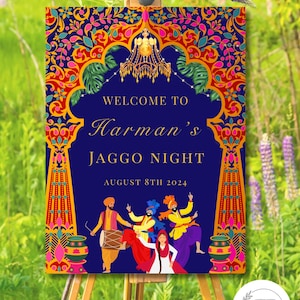 Cartello di benvenuto per la notte di Jaggo / Nozze indiane / Alta risoluzione /