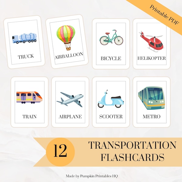 Flashcards Transport Cards for Children Transportation Flashcard Pre-School Educational Cards for Learning Transport for Kids Homeschool Kit