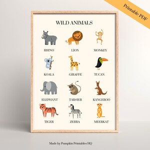 Poster Animale selvatico per bambini Poster Montessori Imparare l'arredamento della classe degli animali africani Sala giochi Poster degli animali selvatici per bambini Homeschool