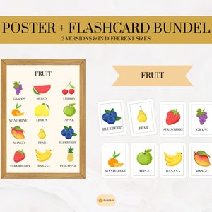 Poster Fruit Flashcards Fruits Educational Poster Montessori Healthy Food Decor for Children Learning Fruits Card Game for Homeschool Poster