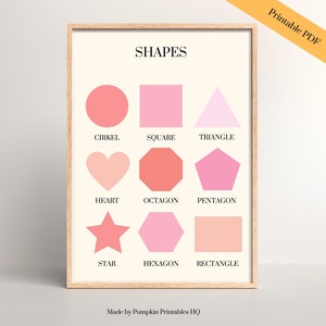 Póster Formas Póster educativo rosa Formas Montessori Decoración de aula para aprender Formas Decoración de sala de juegos para enseñar Formas Póster rosa