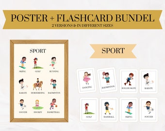 Poster Sports Flashcards Sports Educational Poster Montessori Sport Decor for Learning Sport Card Game for Homeschool Poster Exercise Games