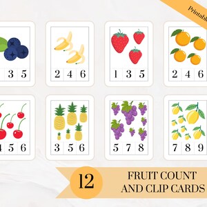 Conta e ritaglia Carte di frutta per contare Flashcard Montessori per bambini Impara a contare Carte prescolastiche per bambini Carte educative Frutta