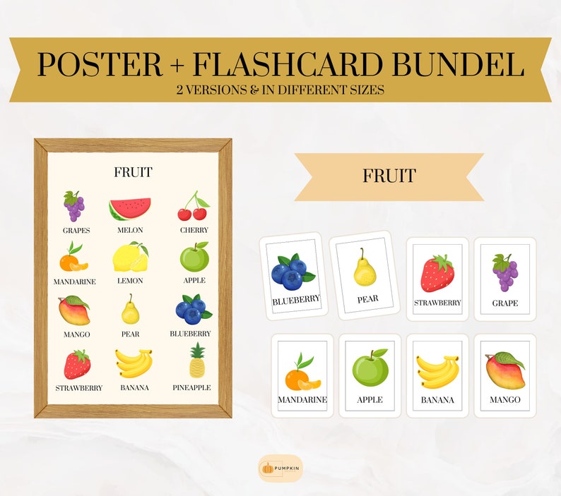 Poster Fruit Flashcards Fruits Educational Poster Montessori Healthy