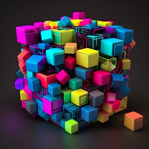 Digital Abstract Rubiks Cube - Bricks