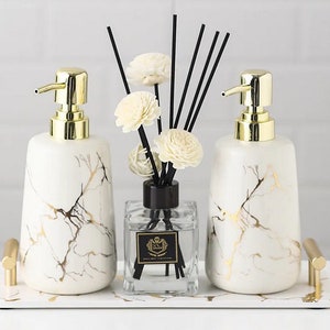 Ceramic Soap & Lotion Dispenser Set with Tray Soap Aromatherapy Bottle