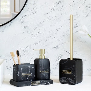 Marble Look Resin Soap dispenser Toothbrush Holder Tray And Toilet brush holder
