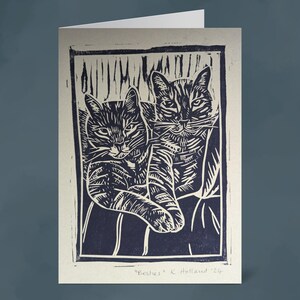 Besties - 126 mm x 175 mm Porträt blanko Linolschnitt Grußkarte