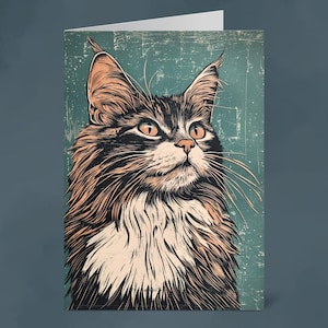 Maine Coon Katze - 126 mm x 175 mm Porträt Blanko Grußkarte