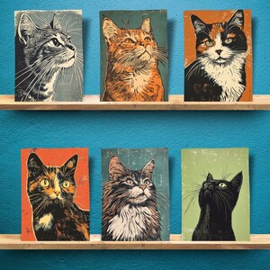 Cat Collection - 126 mm x 175 mm Porträt Blanko-Grußkarte - 6er Pack