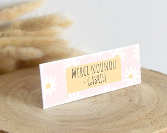 Magnet Personnalisé | Cadeau original et unique | Aimant Rectangle à frigo | Merci Nounou Motif Fleurs Blanches