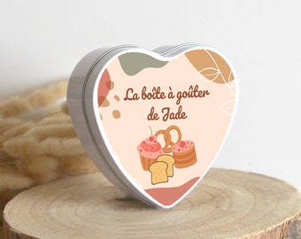 Boîte Personnalisée | Cadeau original personnalisé Nounou | Boîte Cœur Métal | Boîte à Goûter | Boîte à Gâteaux | Boîte école