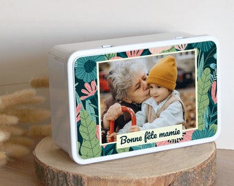 Boîte Personnalisée Photo | Cadeau original grand-mère personnalisé | Boîte à Sucre Métal | Boîte à Gâteaux | Bonne fête mamie