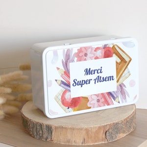 Caja personalizada | Regalo original ATSEM | Caja de azúcar de metal | Gracias Súper ATSEM | Patrón de niño de escuela