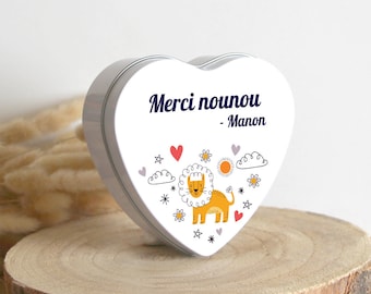 Boîte Personnalisée | Cadeau original personnalisé Nounou | Boîte Cœur Métal | Merci Nounou | Boîte Rangement | Cadeau Nounou