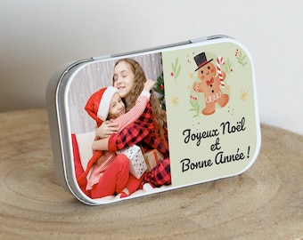 Boîte Personnalisée Photo | Cadeau original personnalisé Noël | Boîte à Savon Métal | Joyeux Noël | Cadeau de Noël Motif Biscuit