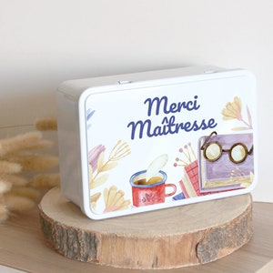 Boîte Personnalisée | Cadeau original Maîtresse | Boîte Sucre Métal | Merci Maîtresse / Maître | Motif Écolier