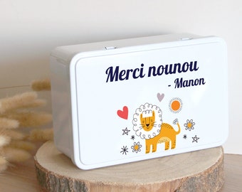 Boîte Personnalisée | Cadeau original personnalisé Nounou | Boîte à Sucre Métal | Merci Nounou | Boîte Rangement | Boîte Nounou