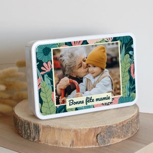 Boîte Personnalisée Photo Cadeau original grand-mère personnalisé Boîte à Sucre Métal Boîte à Gâteaux Bonne fête mamie L13 x l19.5 x H3.5 cm