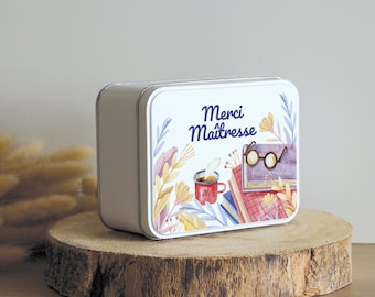 Boîte Personnalisée | Cadeau original Maîtresse | Boîte à sucre blanche | Merci Maîtresse / Maître | Motif Écolier