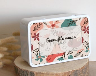 Benutzerdefinierte Box | Originelles Mama-Geschenk | Zuckerdose aus Metall | Alles Gute zum Muttertag | Blumenmuster