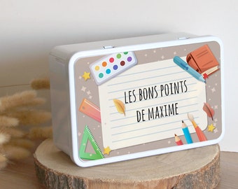 Boîte Personnalisée | Cadeau original personnalisé enfant | Boîte à Sucre Métal | Boîte à Bons Points | Boîte Rangement | Boîte école