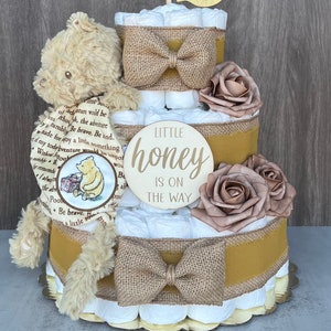 Winnie The Pooh Diaper Cake Baby Shower Gift Gender Neutral Gift Baby Shower Centerpiece Baby Shower Decor Pooh Bear Baby Shower Diaper Cake