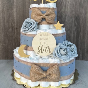 Moon and Stars Diaper Cake Baby Shower Gift Baby Boy Gift Baby Shower Centerpiece Baby Shower Decor Twinkle Twinkle Little Star Baby Shower
