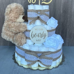 Teddy Bear Diaper Cake Baby Shower Gift Gender Neutral Baby Gift Baby Shower Centerpiece Baby Shower Decor We Can Bearly Wait
