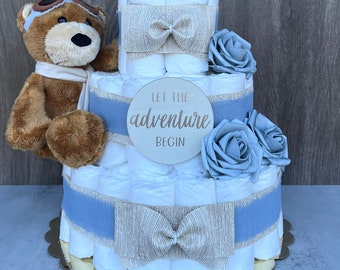 Adventure Diaper Cake Baby Shower Gift Baby Boy Gift Baby Shower Centerpiece Baby Shower Decor Travel Baby Shower Diaper Cake