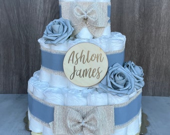 Boy Diaper Cake Baby Shower Gift Baby Boy Gift Baby Shower Centerpiece Baby Shower Decor Boy Baby Shower Diaper Cake