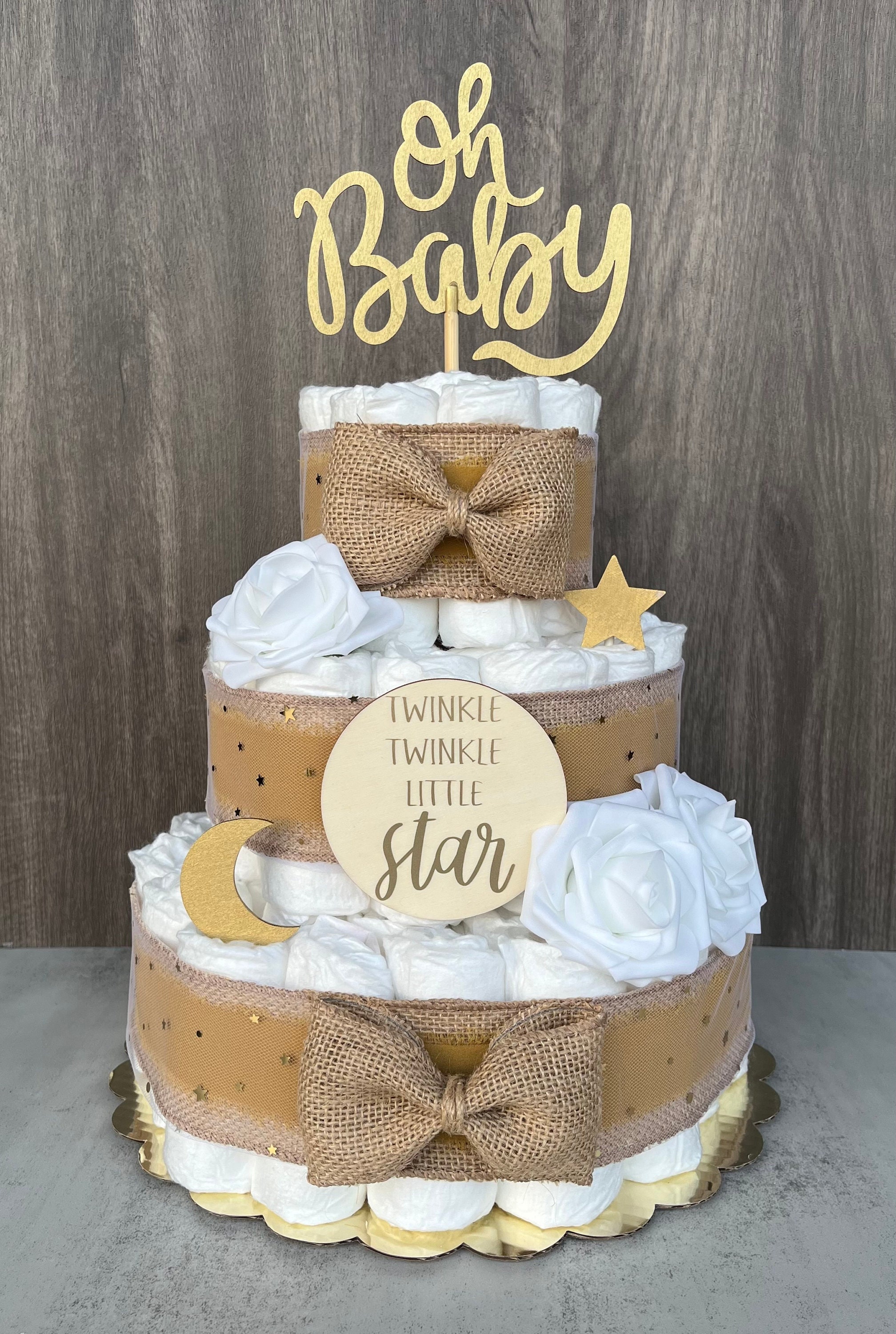 Moon and Stars Diaper Cake Baby Shower Gift Neutral Gift Baby Shower ...
