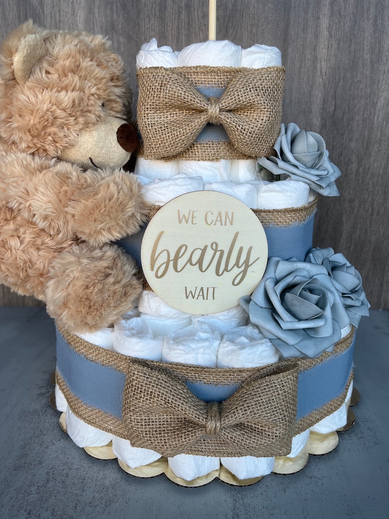 Teddy Bear Diaper Cake Baby Shower Gift Baby Boy Gift Baby Shower ...