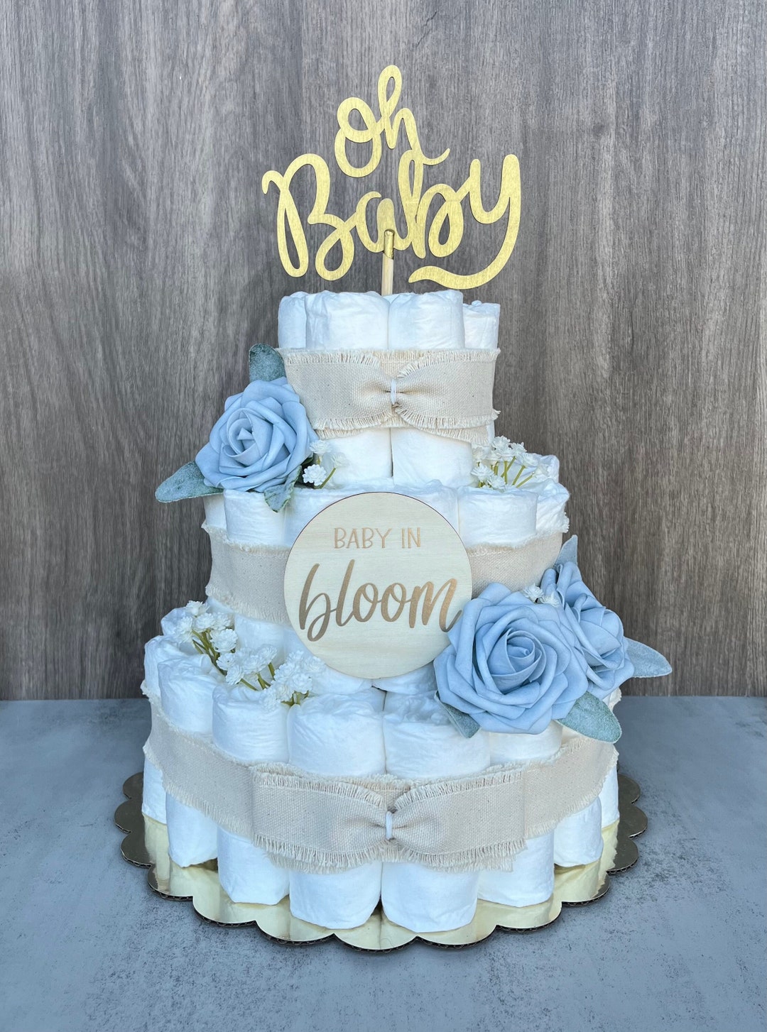 Baby in Bloom Diaper Cake Baby Shower Gift Baby Boy Gift Baby Shower ...